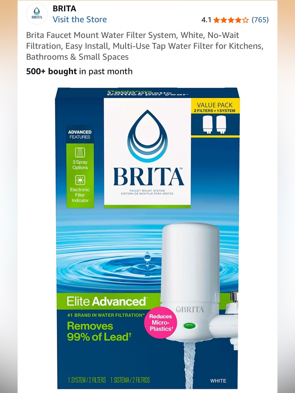 Brita White Faucet Mount Water Filter System - Elite Advanced